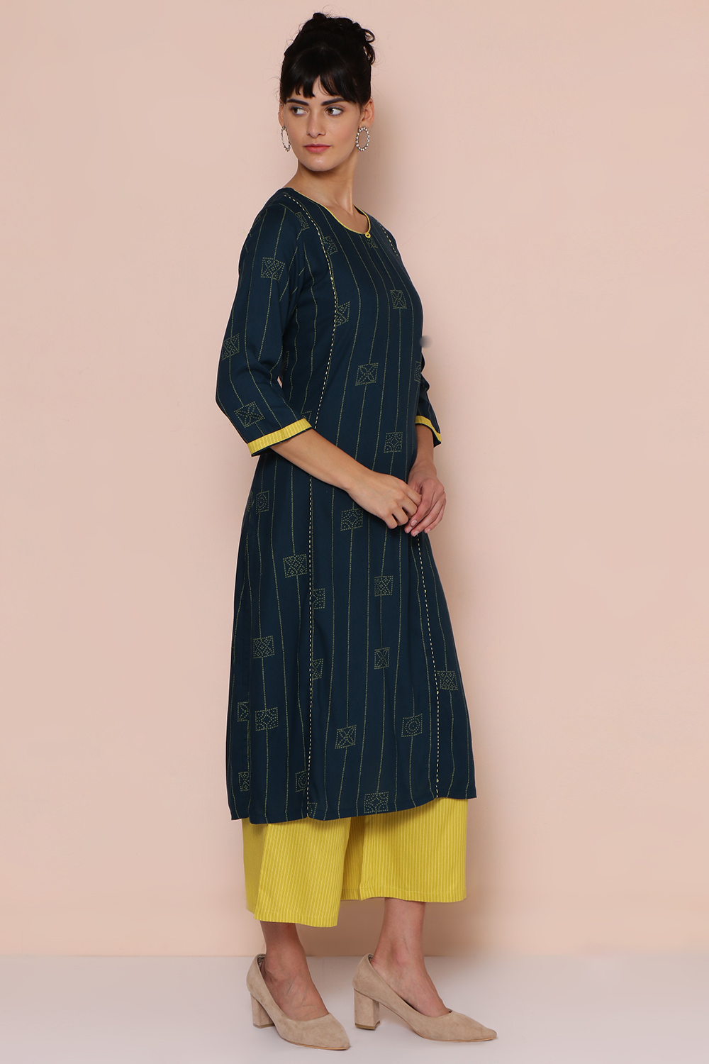 Teal Blue Viscose Rayon Straight Suit Set image number 1