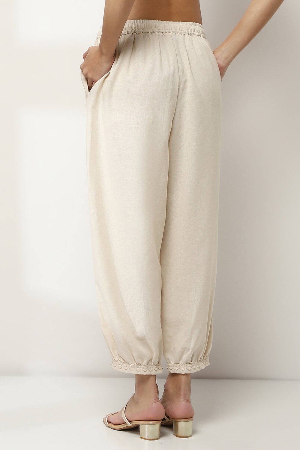 Ivory Cotton Blend Pants image number 4