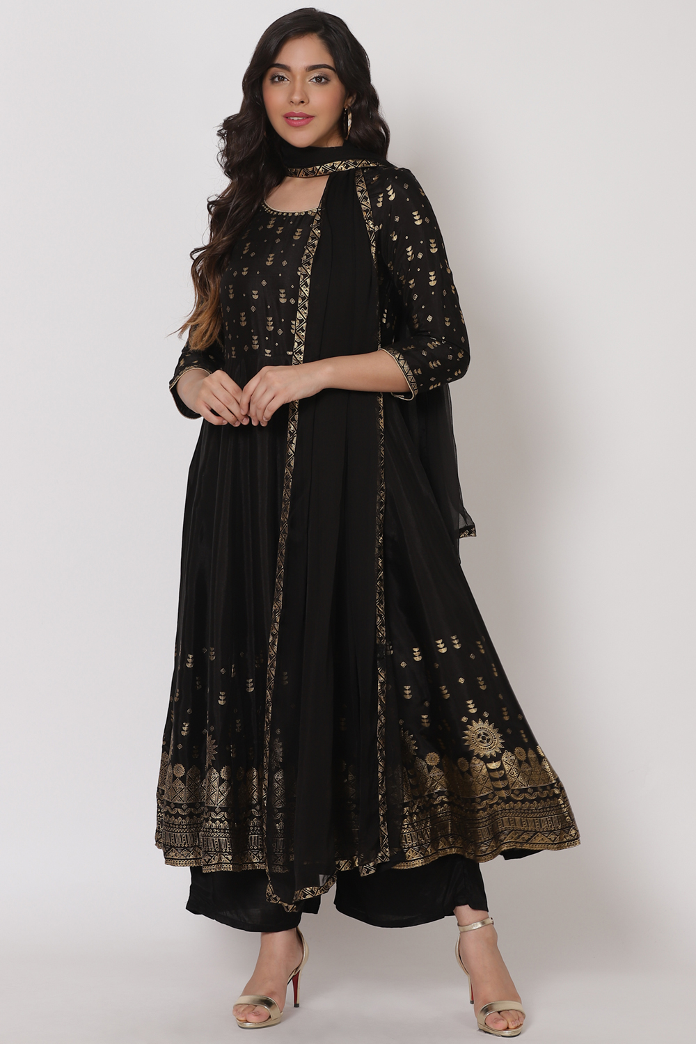 Black Viscose Kalidar Kurta image number 4