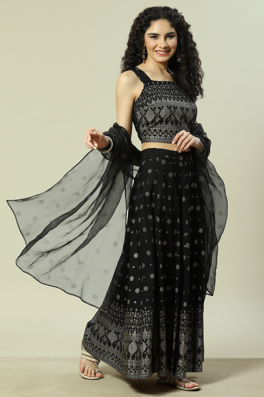 Black Cotton Blend Woven Kurta Suit Set image number 6