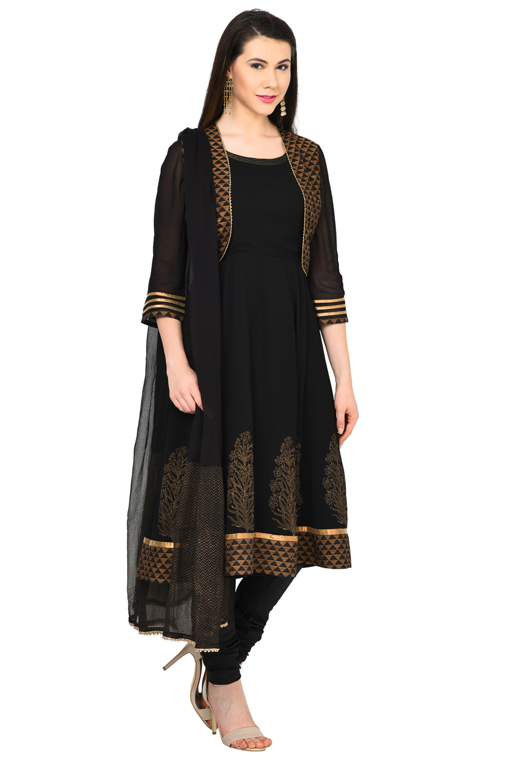 Black Kalidar Viscose Suit Set image number 3