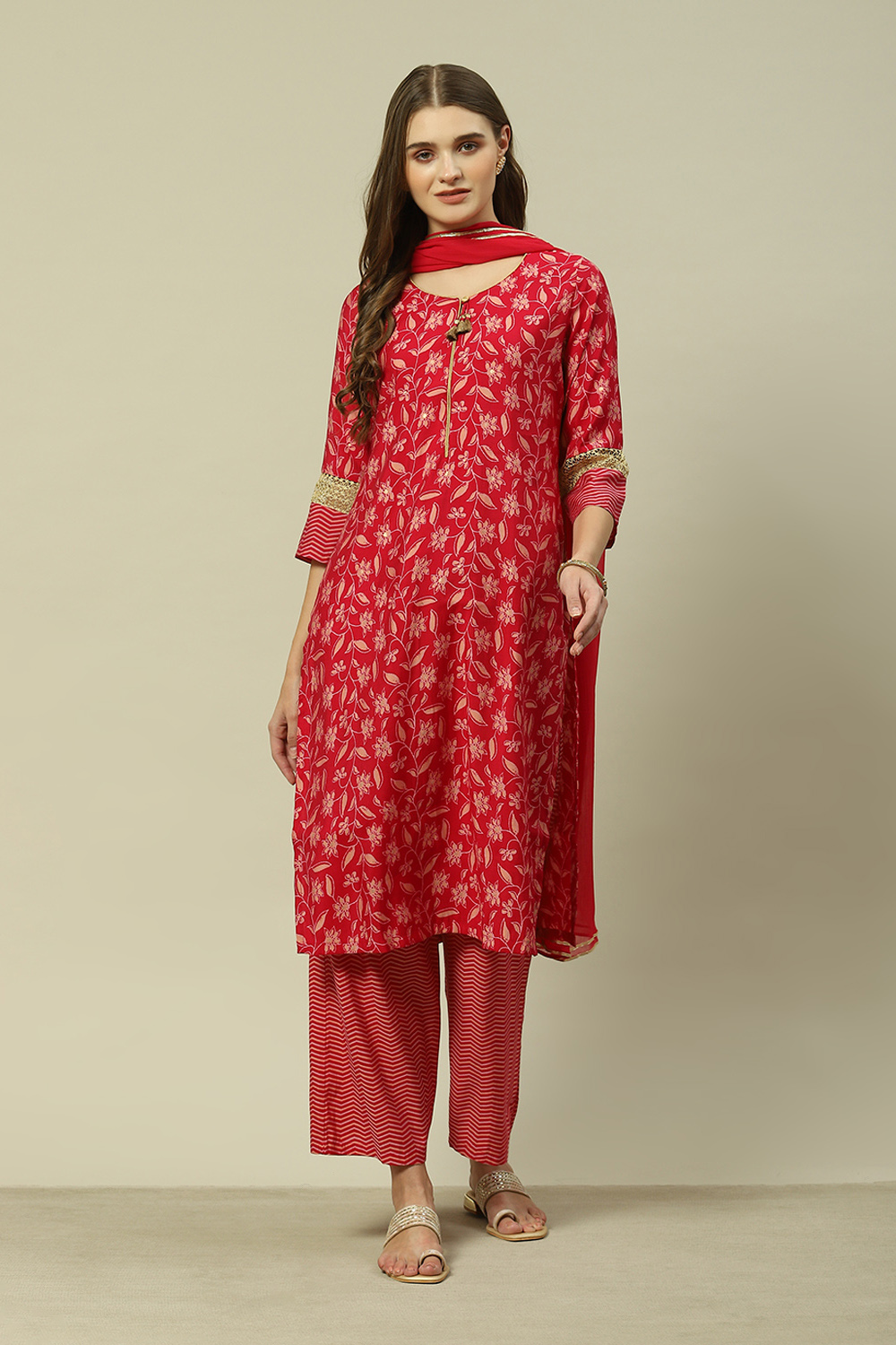 Mauve LIVA Straight Printed Kurta Palazzo Suit Set image number 7