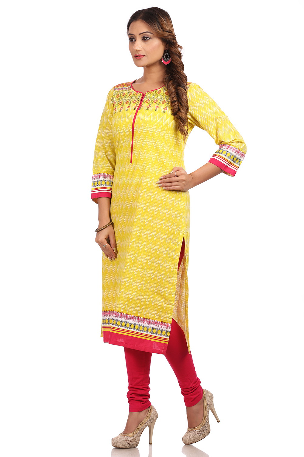 Lime Straight Cotton Kurta image number 2