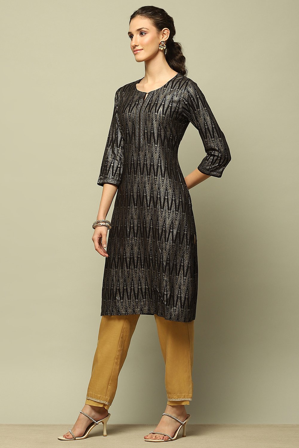 Black Rayon Printed Straight Kurta image number 0