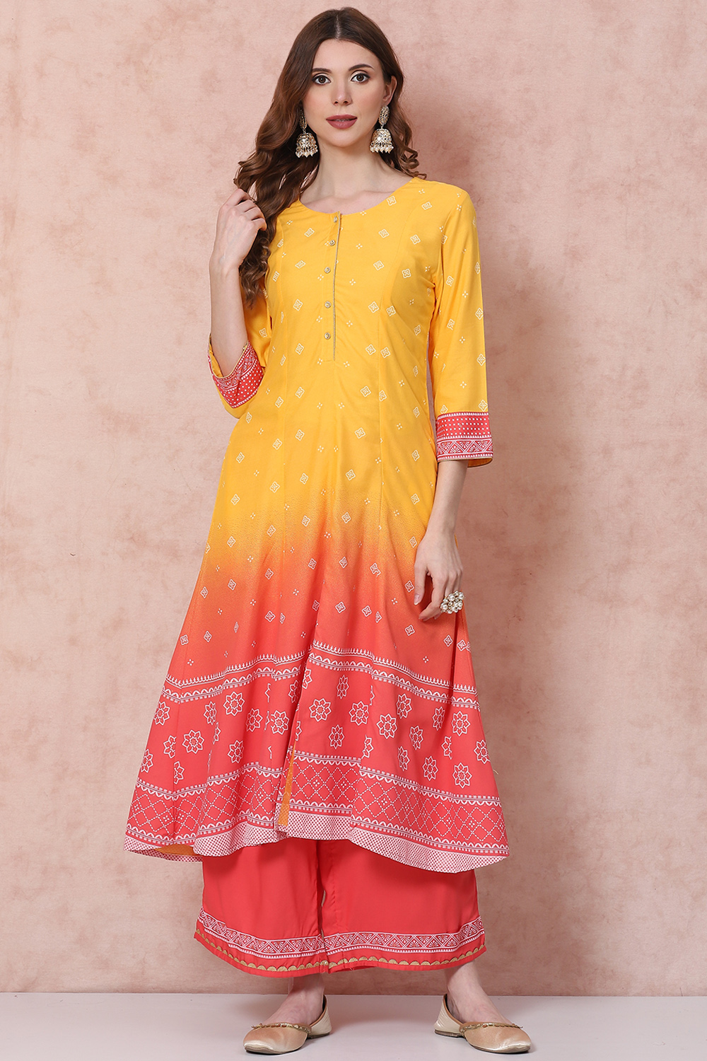 Yellow LIVA Kalidar Kurta image number 0