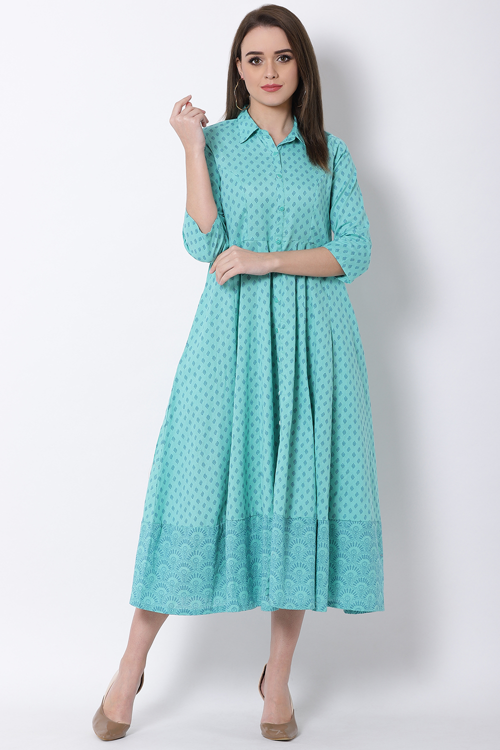 Green Cotton Kalidar Dress image number 0