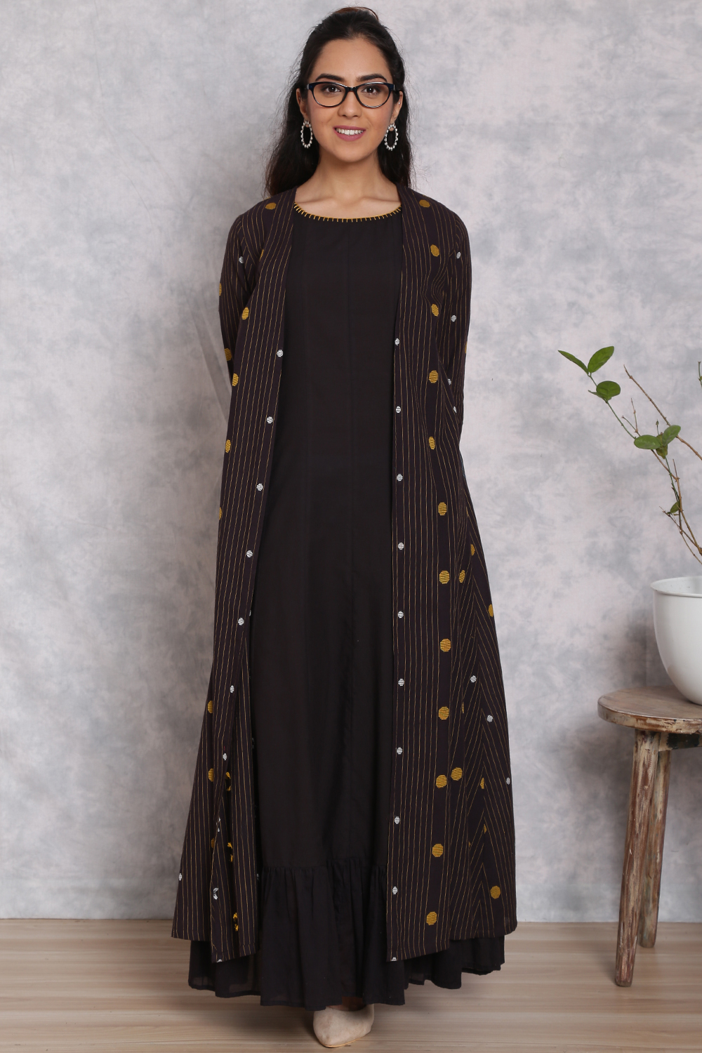 Black Cotton Front Open Dress image number 0