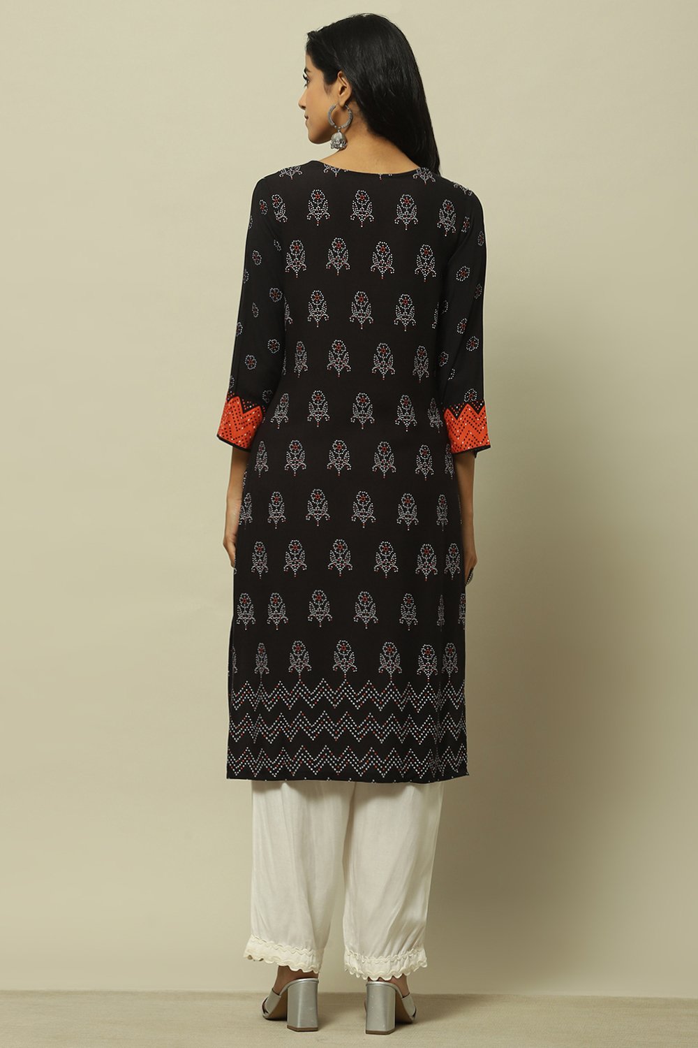 Black Ethnic Motifs Printed Straight Kurta image number 3