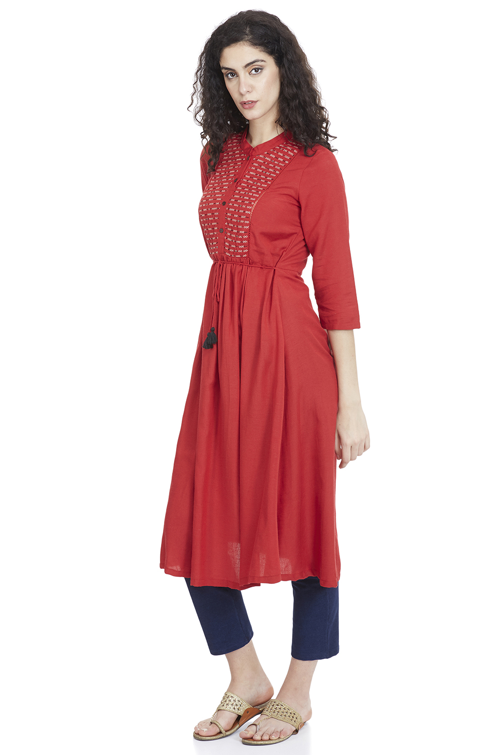 Red Flared Viscose Dress image number 1