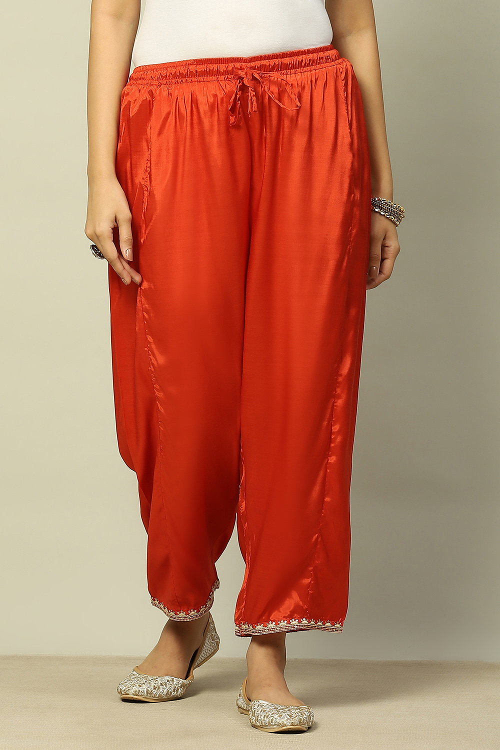 Rust Viscose Shantoon Solid Ankle Length Palazzo image number 4