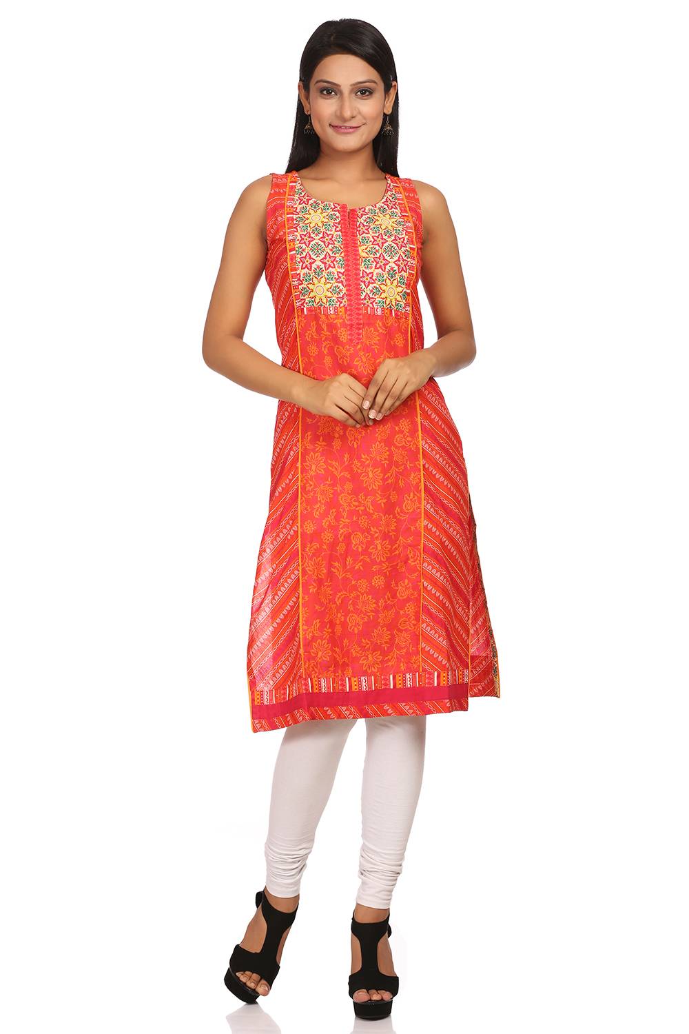 Red Straight Cotton Kurta image number 0