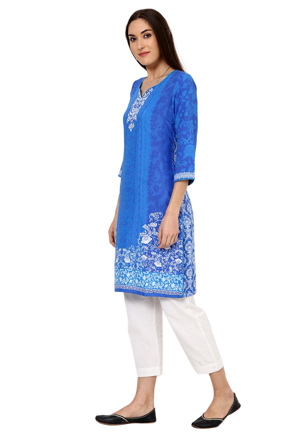 Indigo Straight Cotton Kurta image number 2