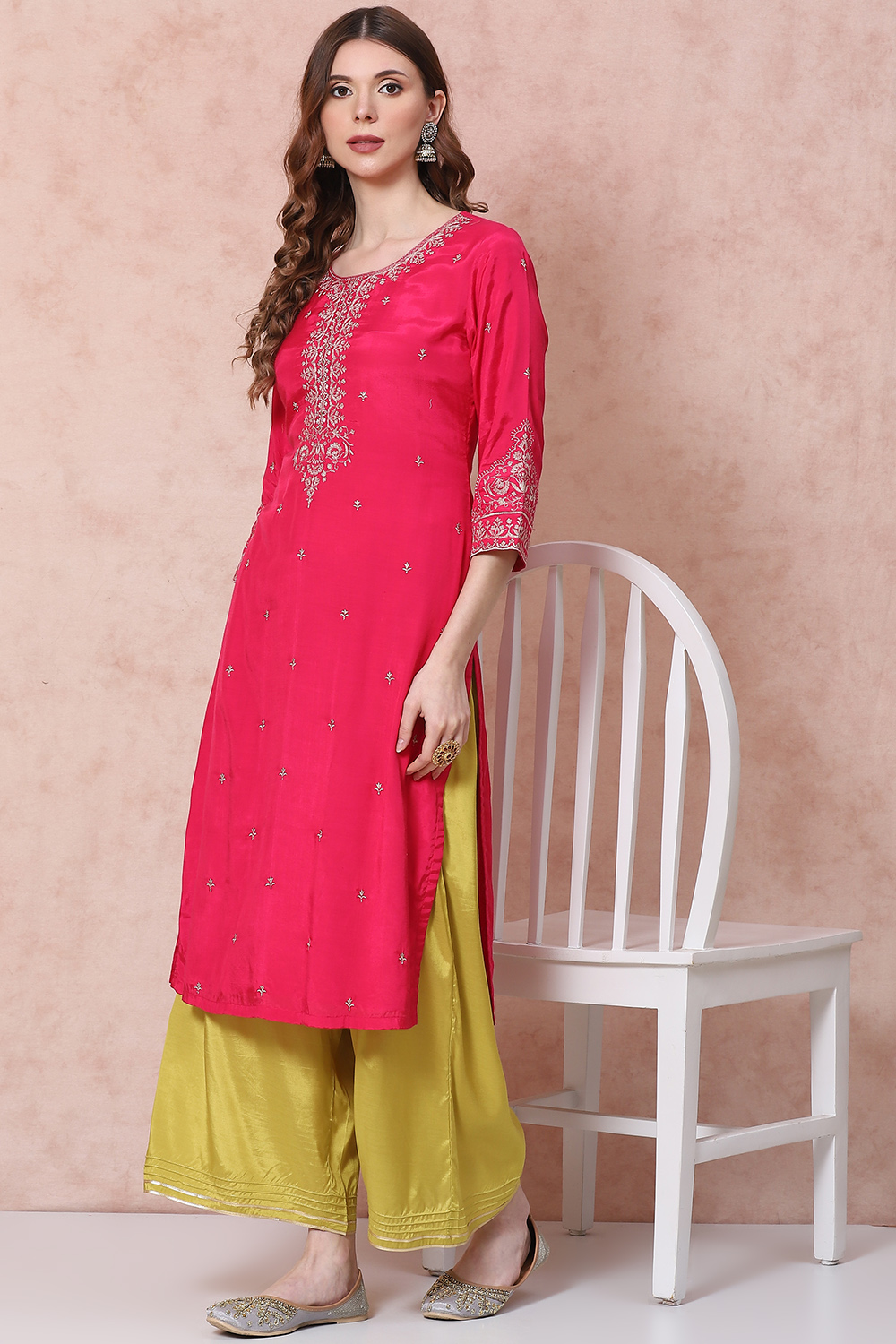 Fuschia Viscose Straight Kurta image number 5