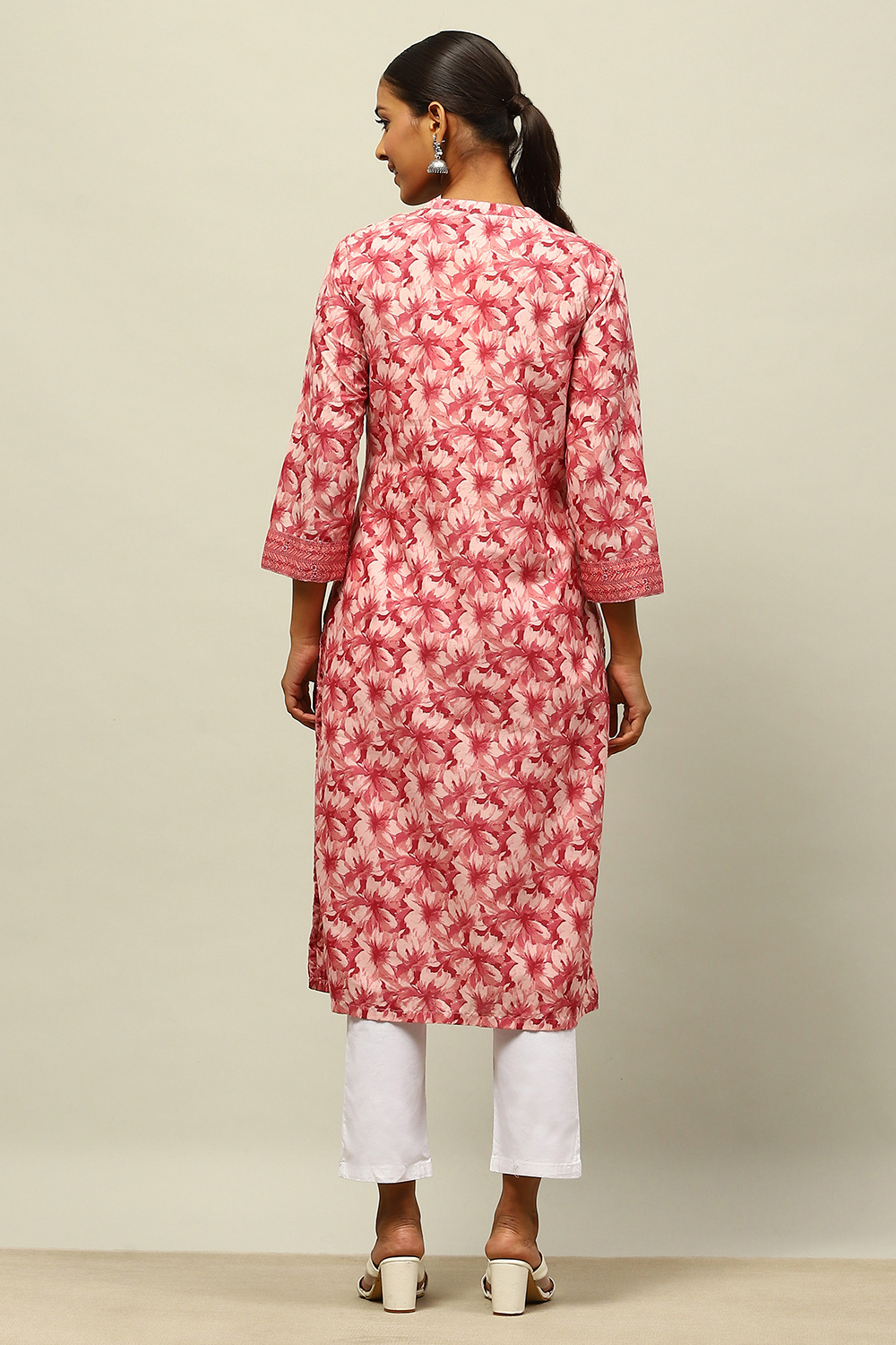 Red Cotton Printed Straight Kurta image number 3