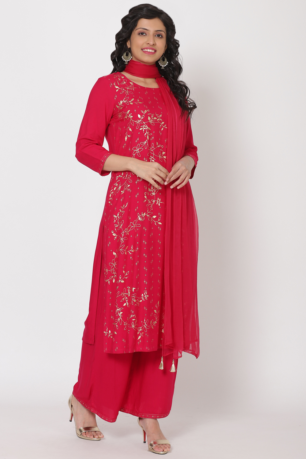 Pink Viscose And Rayon Straight Suit Set image number 3
