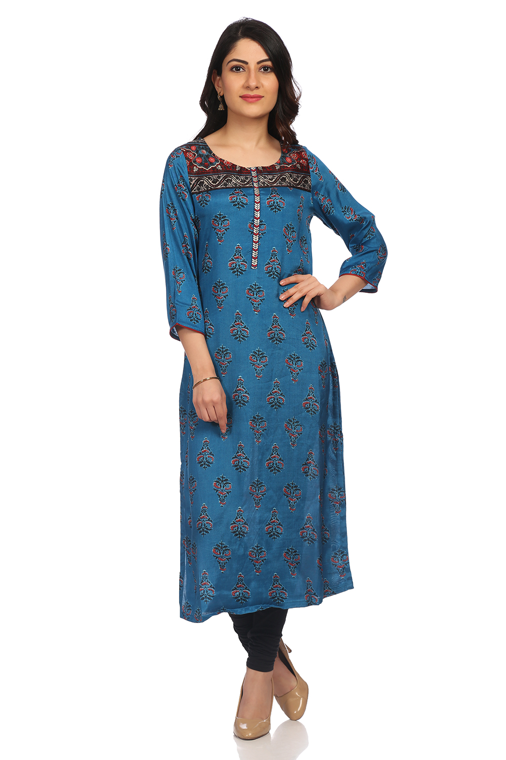 Teal Blue Straight Viscose Kurta image number 0