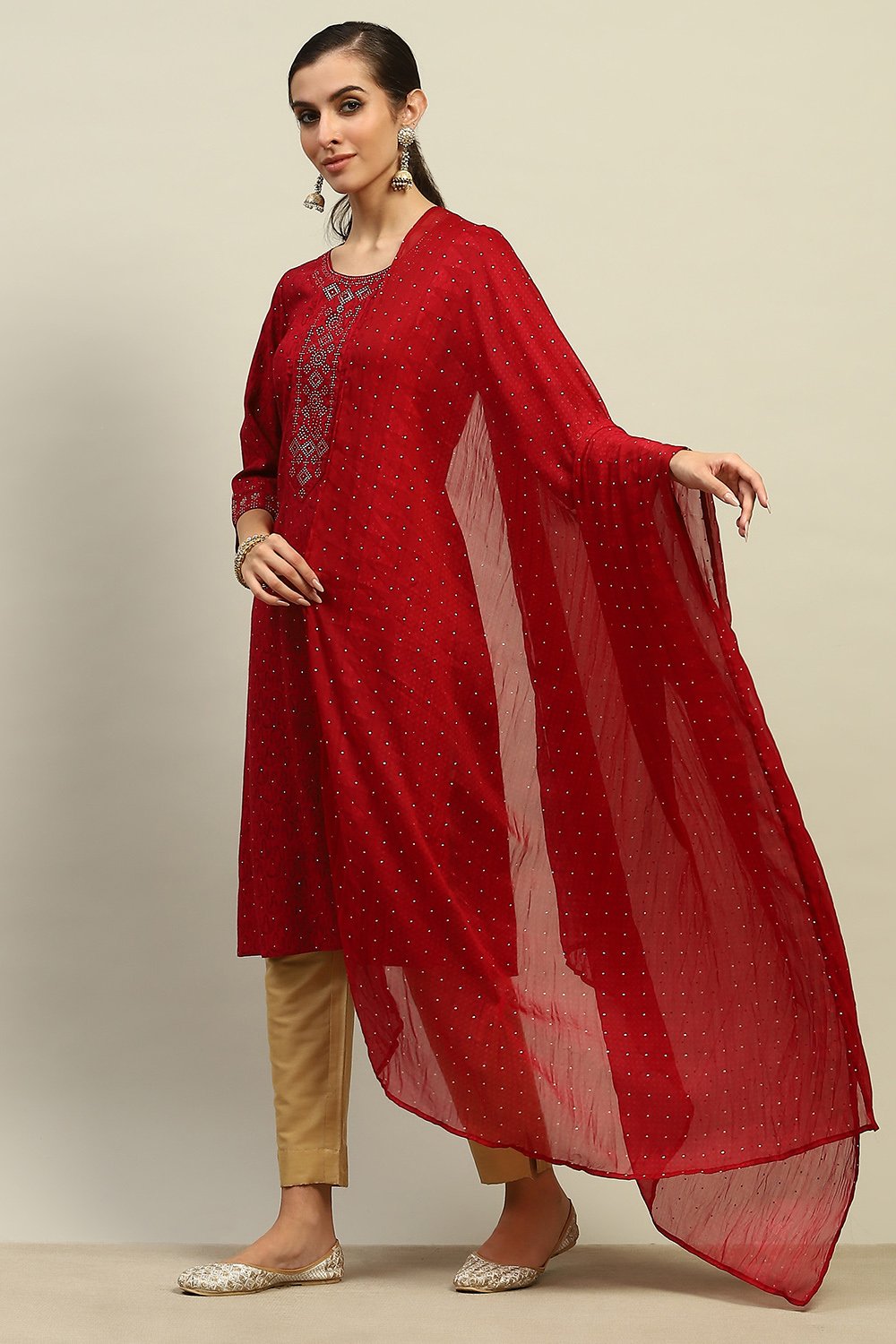 Red Poly Chiffon Dupatta image number 1