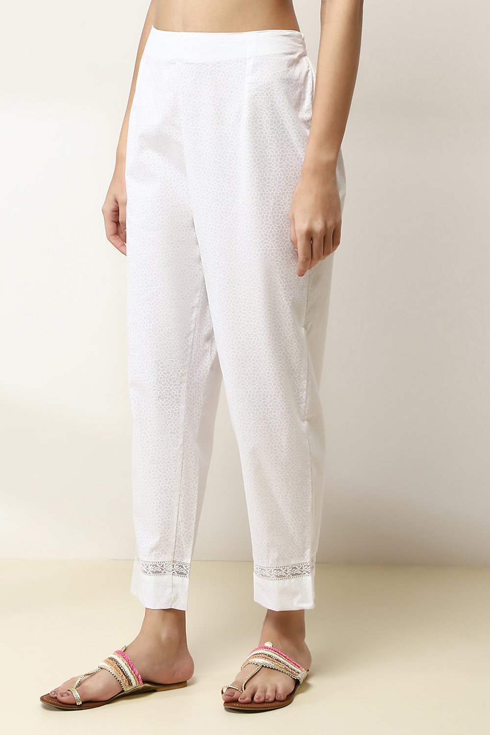 White Cotton Printed Regular Pants image number 2