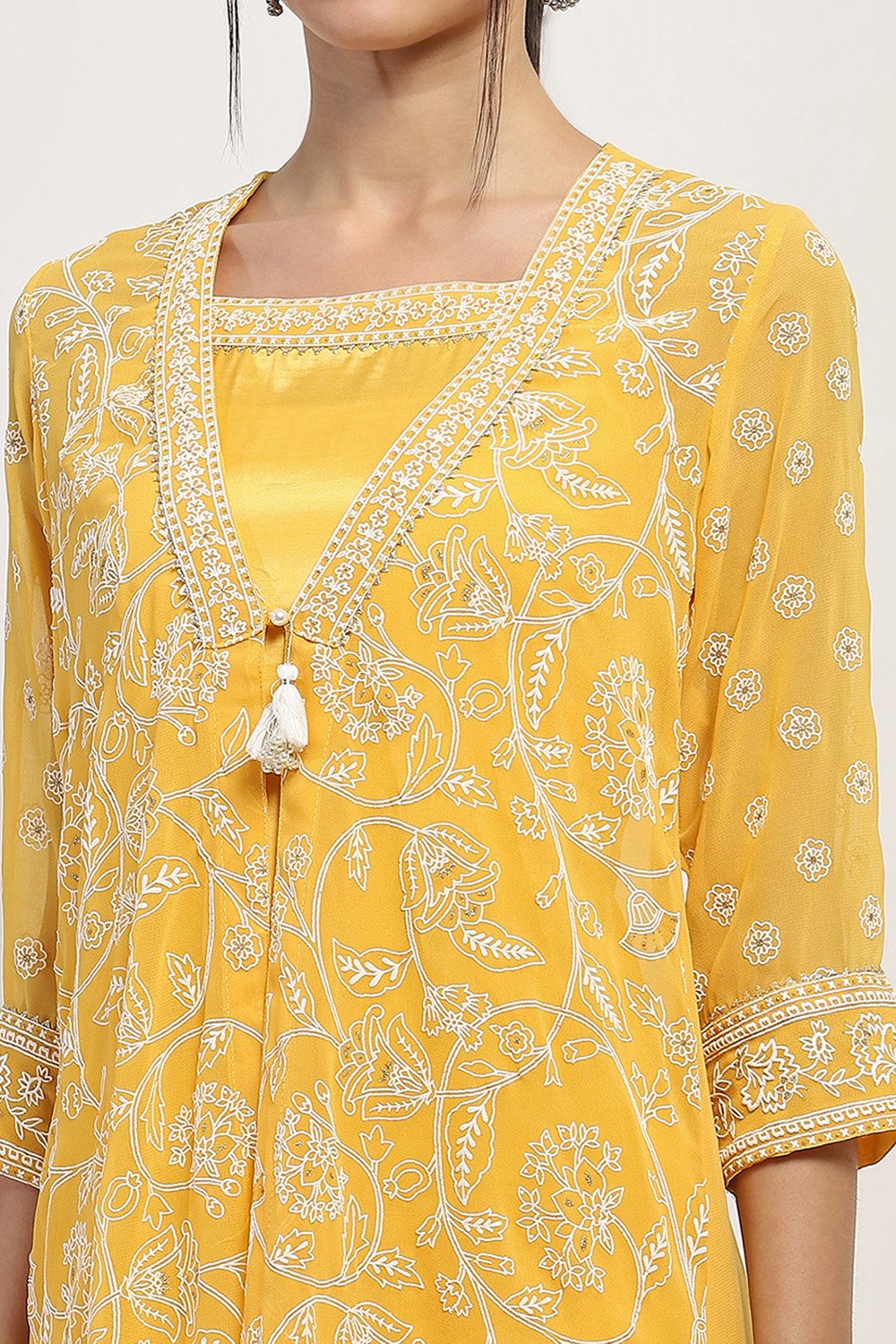 Mustard Polyester Front Open Kurta image number 1