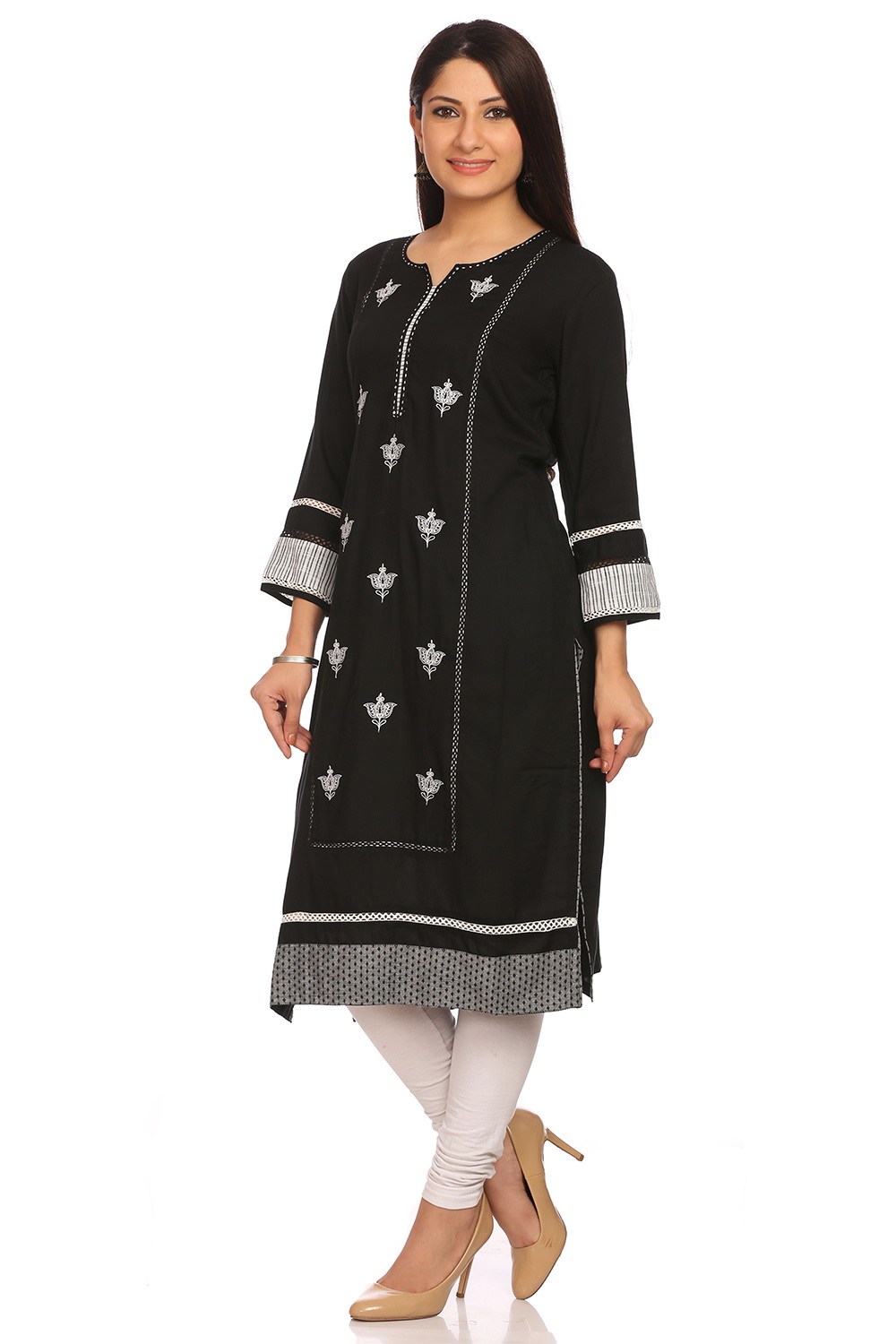 Black Cotton Straight Kurta image number 2