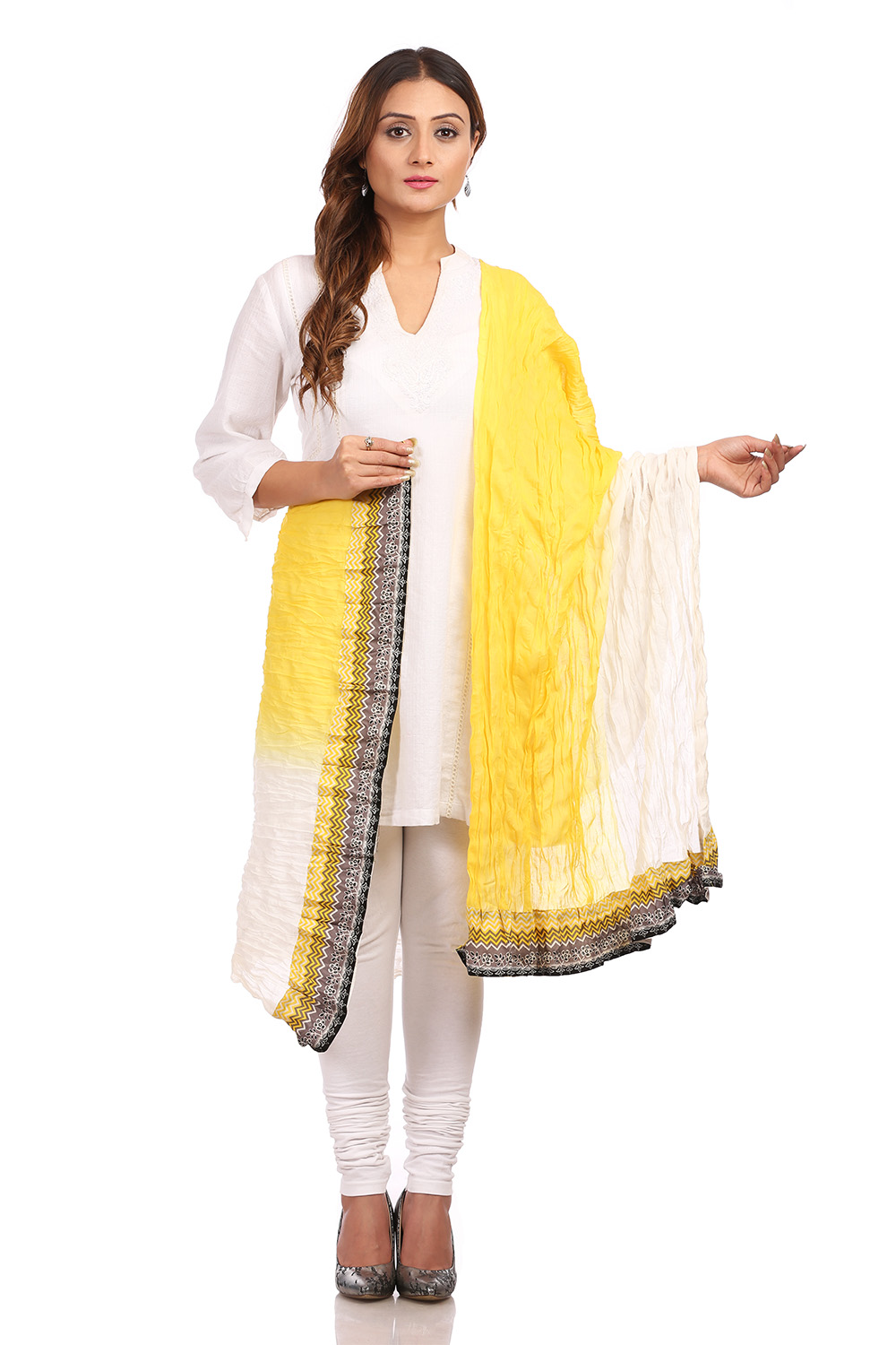 White & Yellow Cotton Stole image number 0