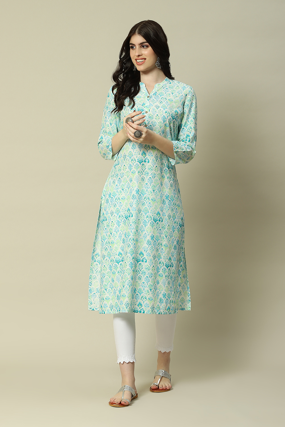 Yellow LIVA Straight Printed Kurta image number 0