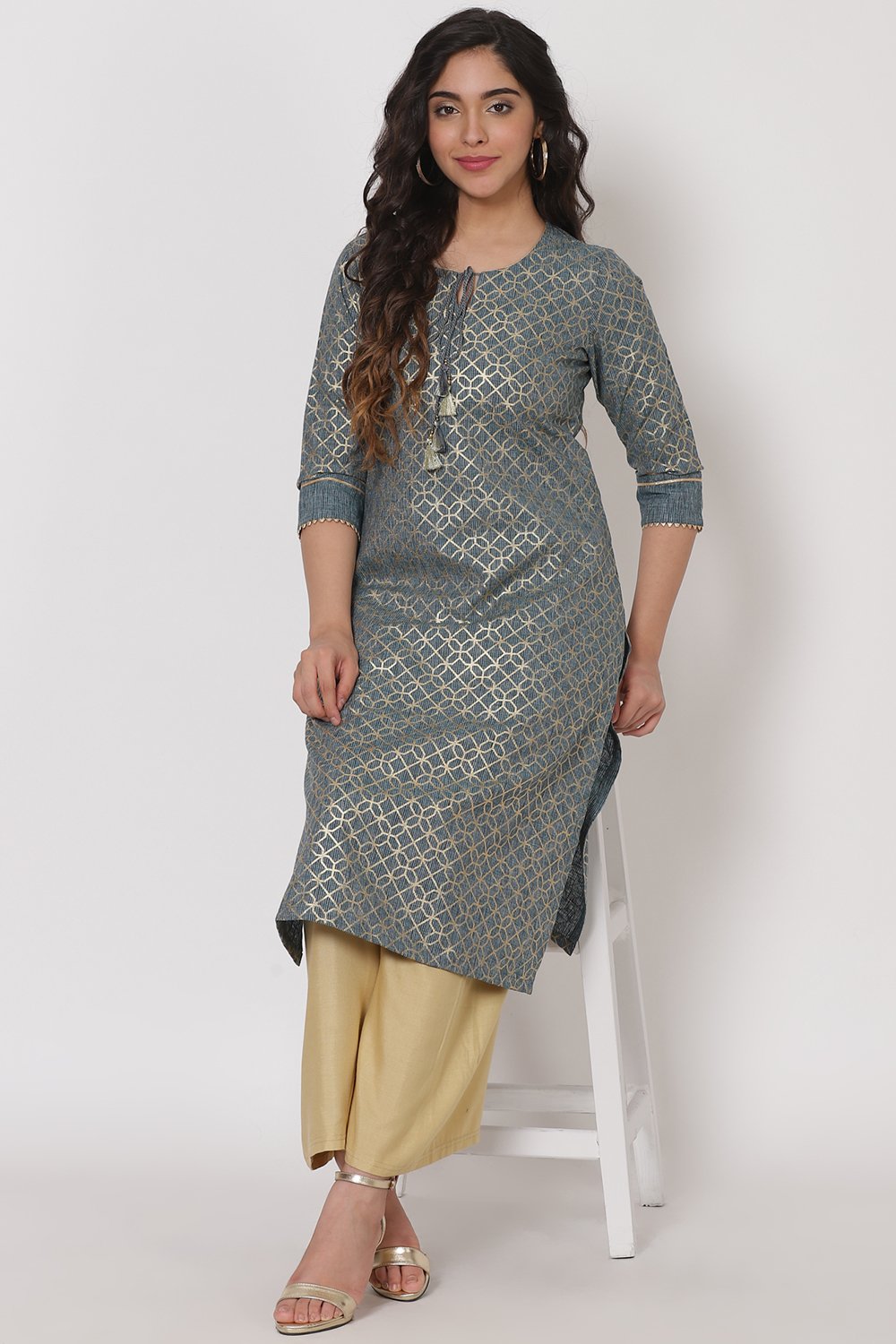 Ocean Teal Polyster Kurta image number 4