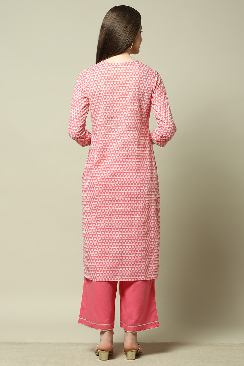 Pink Cotton Blend Printed Kurta & Palazzo Suit Set image number 5