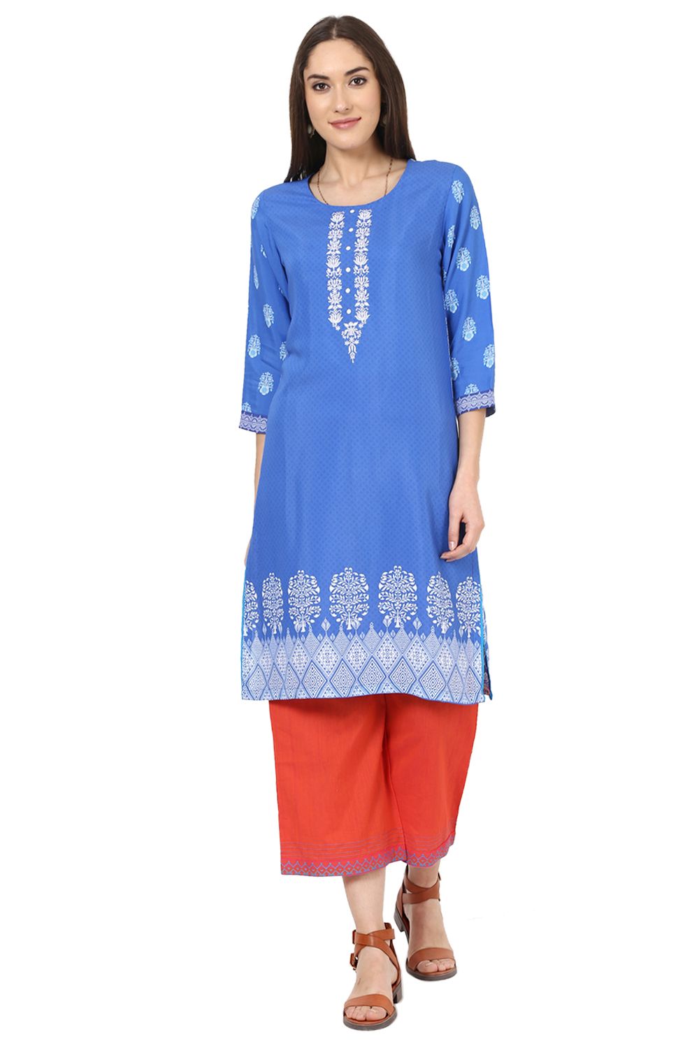 Indigo Straight Cotton Kurta image number 0