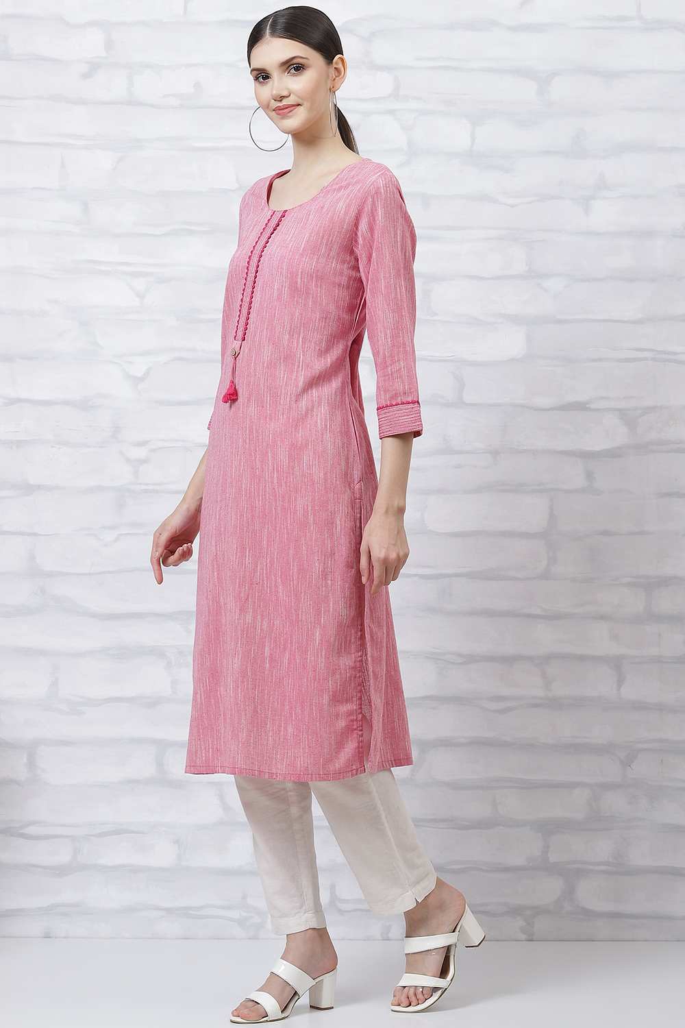 Pink Art Silk Straight Kurta image number 2