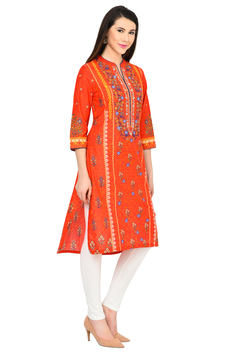 Red Straight Cotton Kurta image number 3