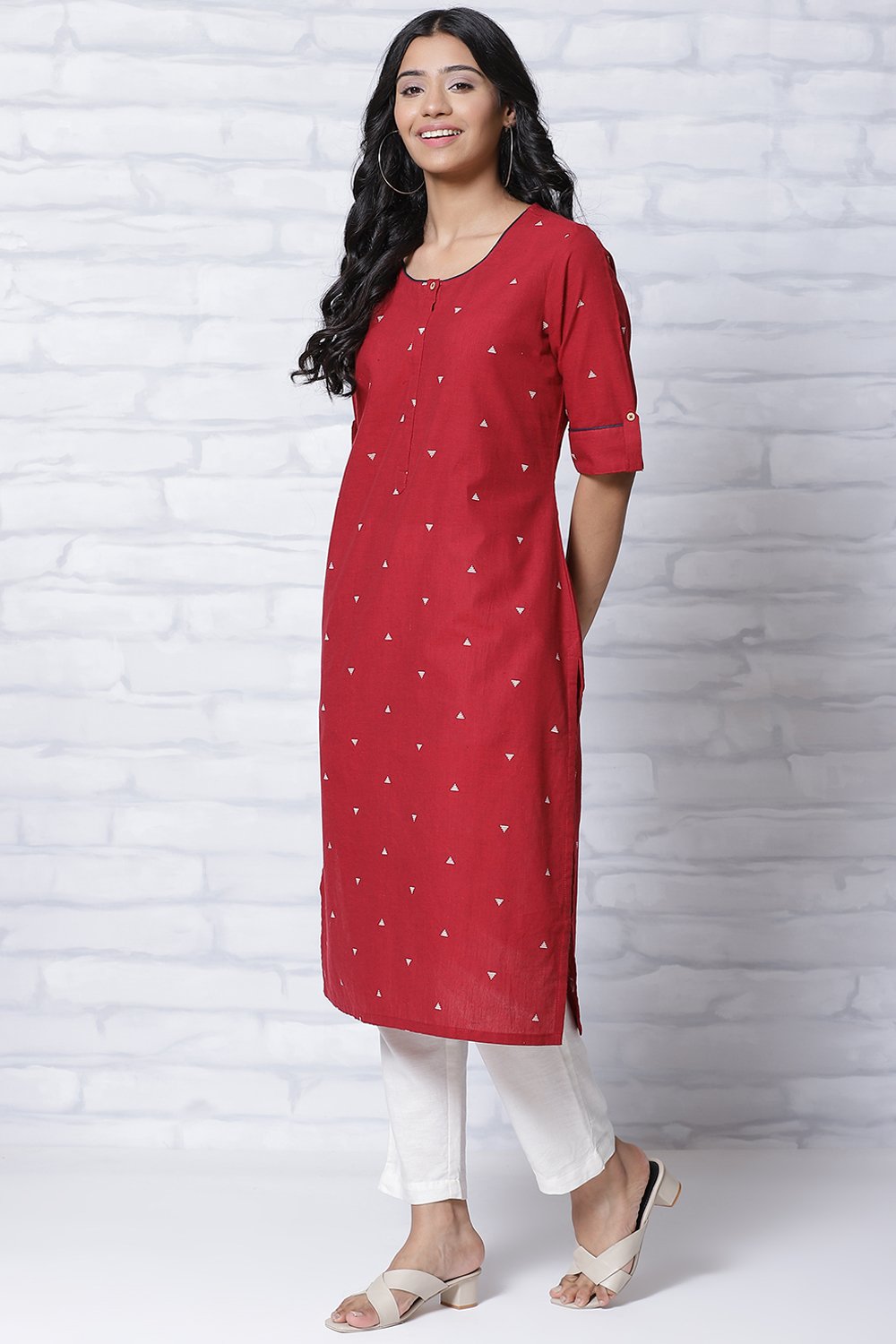 Navy Blue Poly Cotton Straight Kurta image number 3