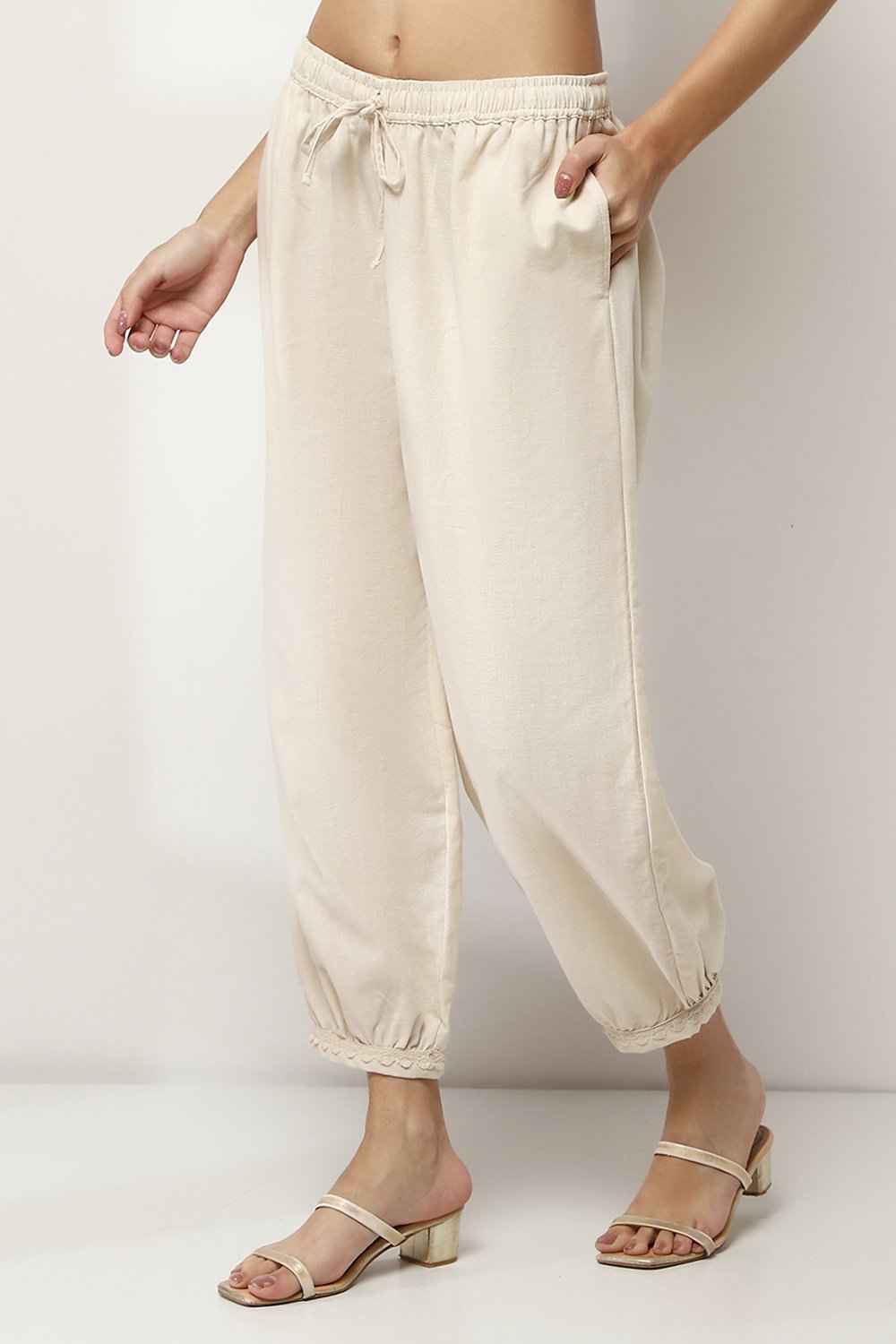 Ivory Cotton Blend Pants image number 2