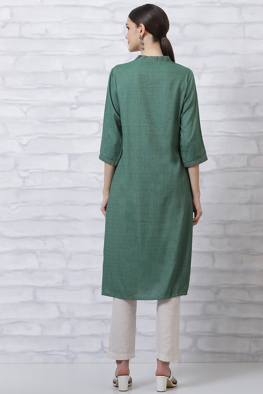 Green Art Silk Straight Kurta image number 4