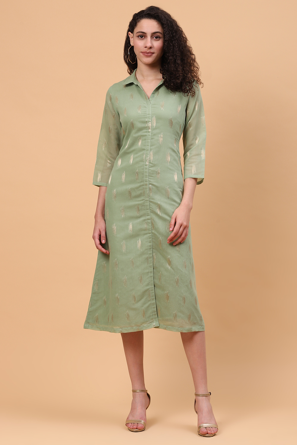 Green Art Silk A Line Dress image number 0