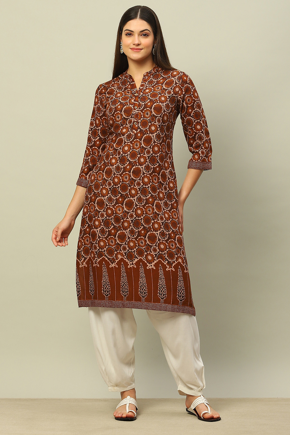 Black Rayon Printed Straight Kurta image number 0