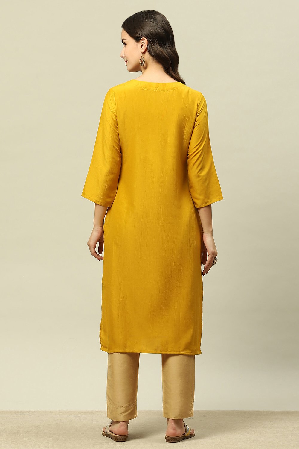 Yellow Viscose Blend Straight Kurta image number 3