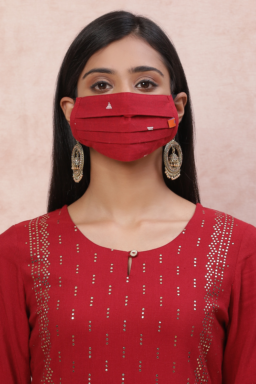 Red Poly Cotton Face Mask image number 0