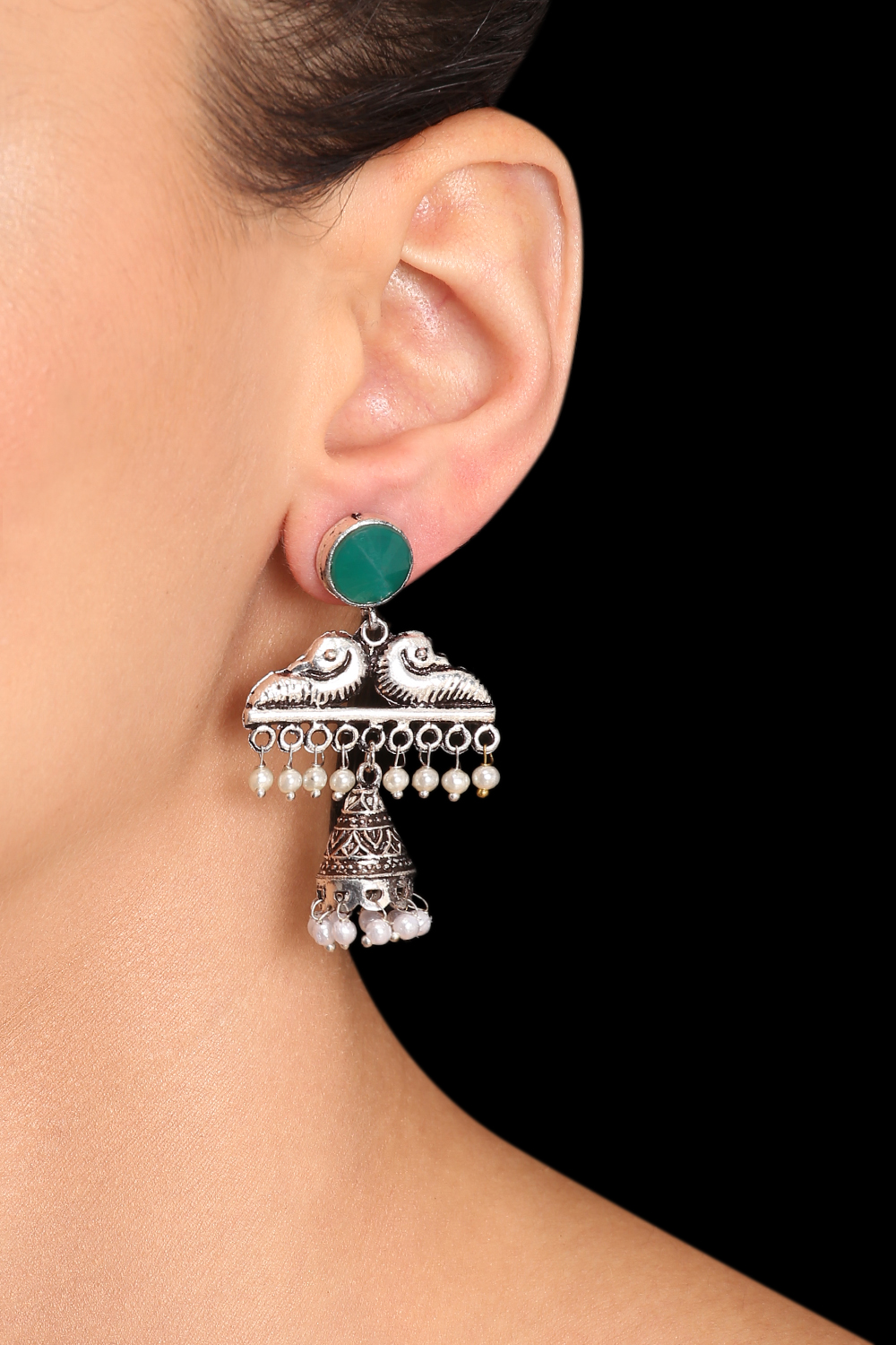 Green Metal Brass Earrings image number 0