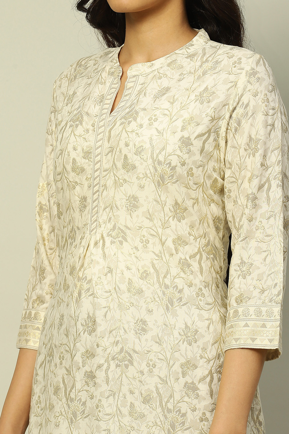 White Floral Printed Straight Kurta image number 1