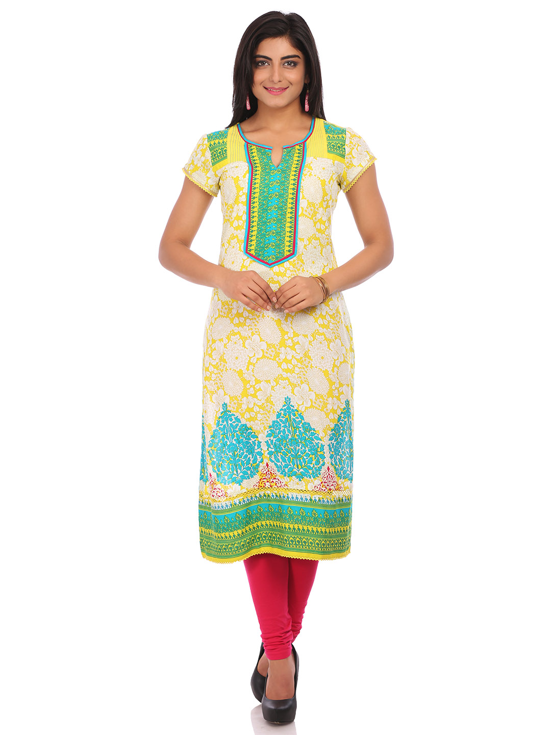 Yellow Cotton Straight Kurta image number 0