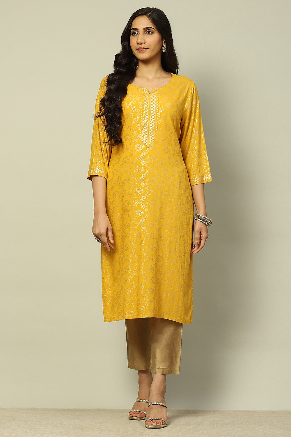 Sage Green Printed Festive Straight Kurta image number 6