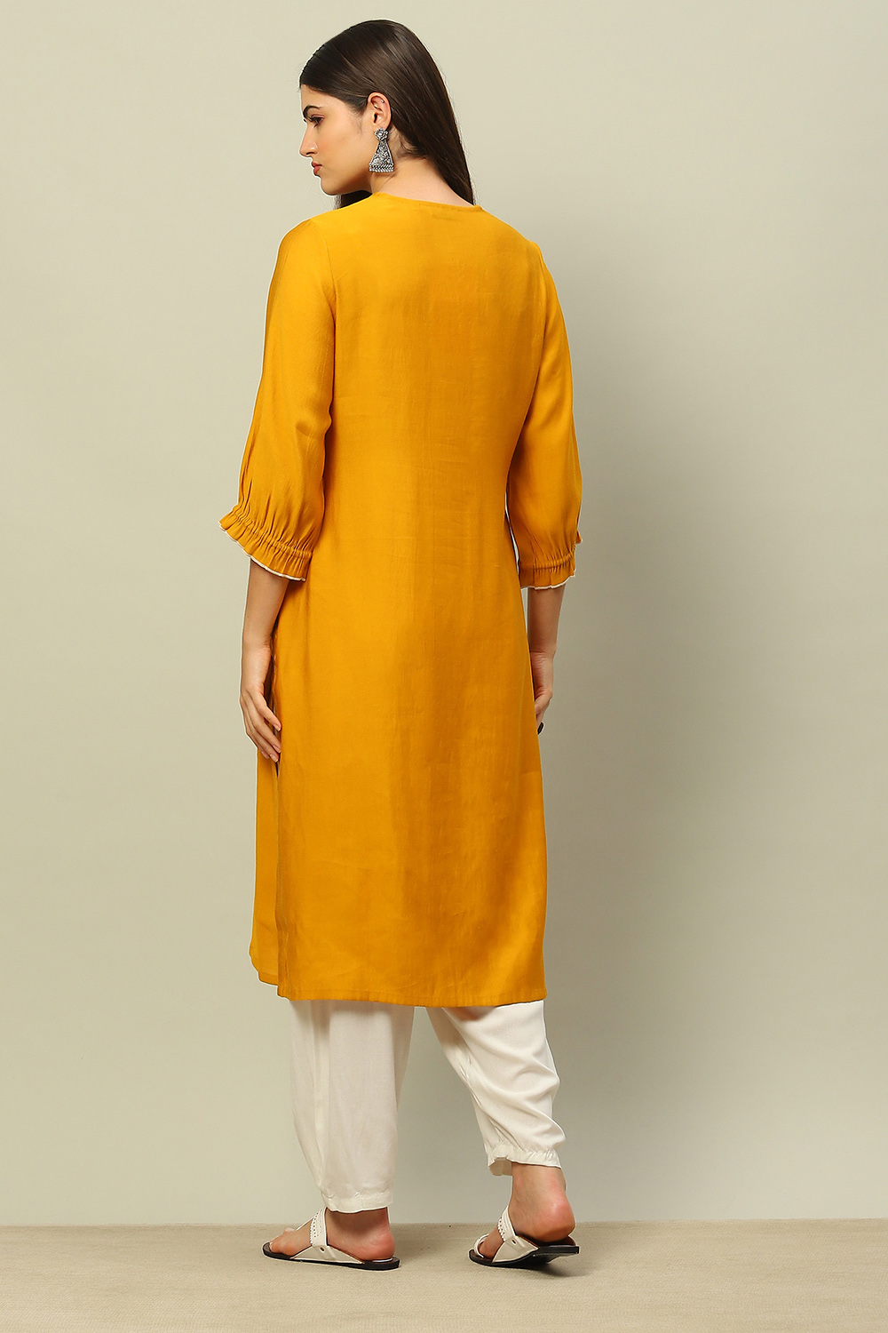 Yellow Viscose Blend Straight Kurta image number 3