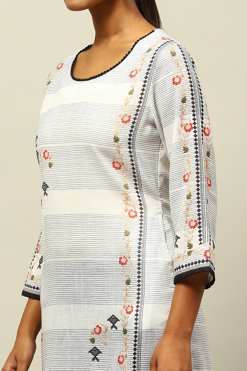 White Polyester Printed Straight Kurta image number 1