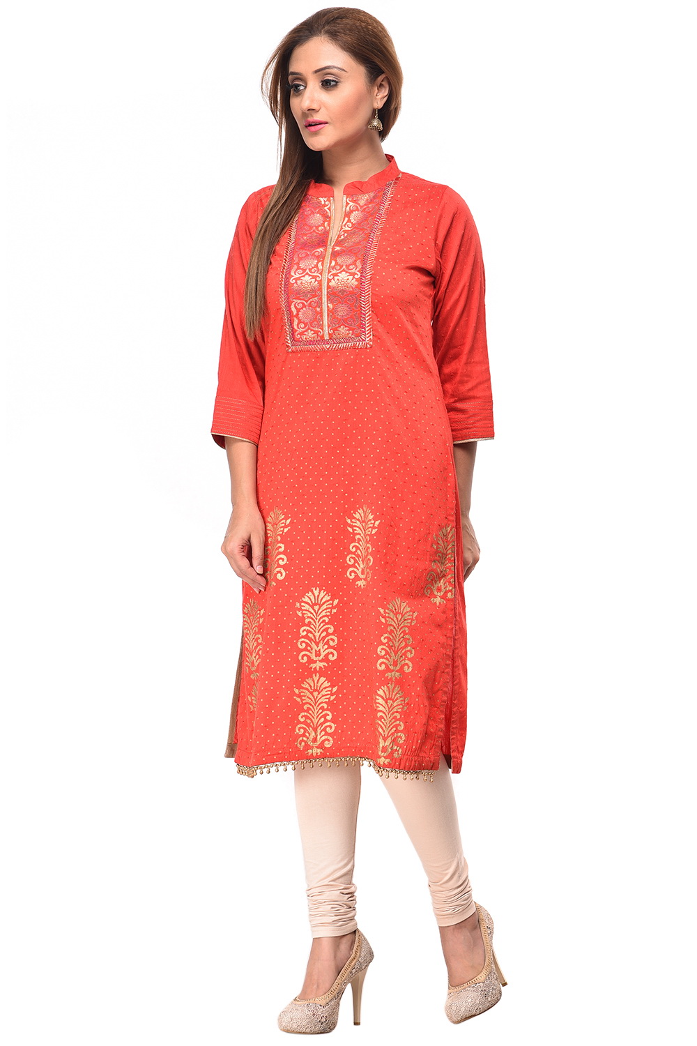 Coral Straight Cotton Kurta image number 1