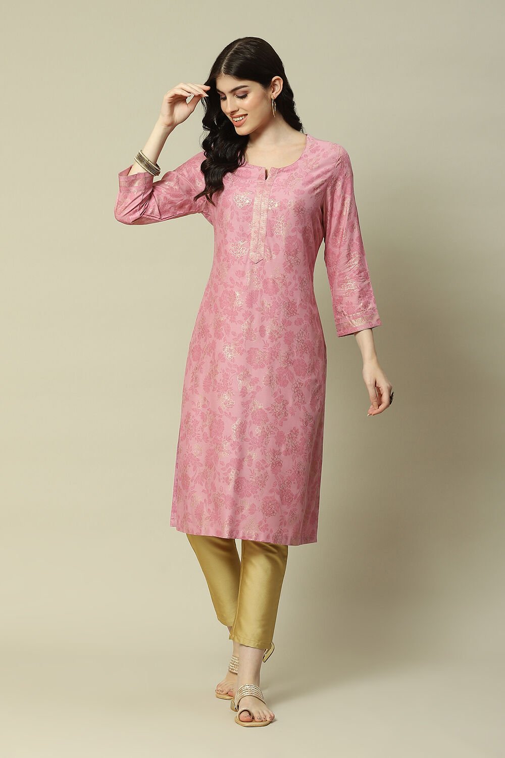 Pink Rayon Printed Straight Kurta image number 0