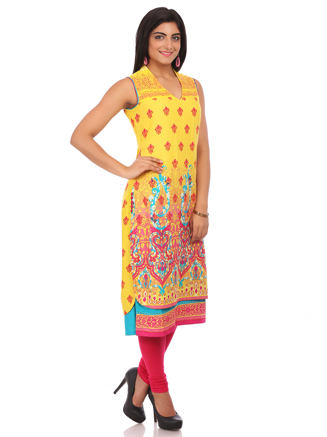 Yellow Cotton Straight Kurta image number 3