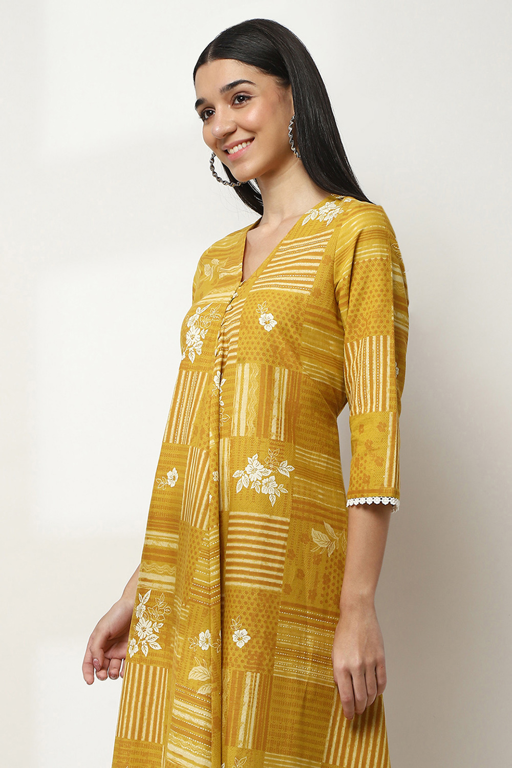 Yellow Cotton Flared Dress image number 1