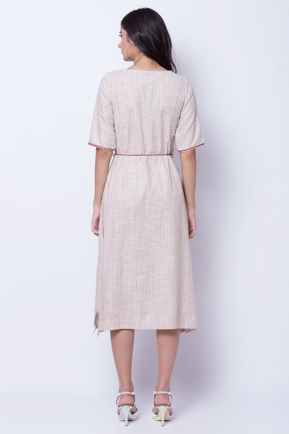 Beige Poly Cotton Asymmetric Dress image number 4