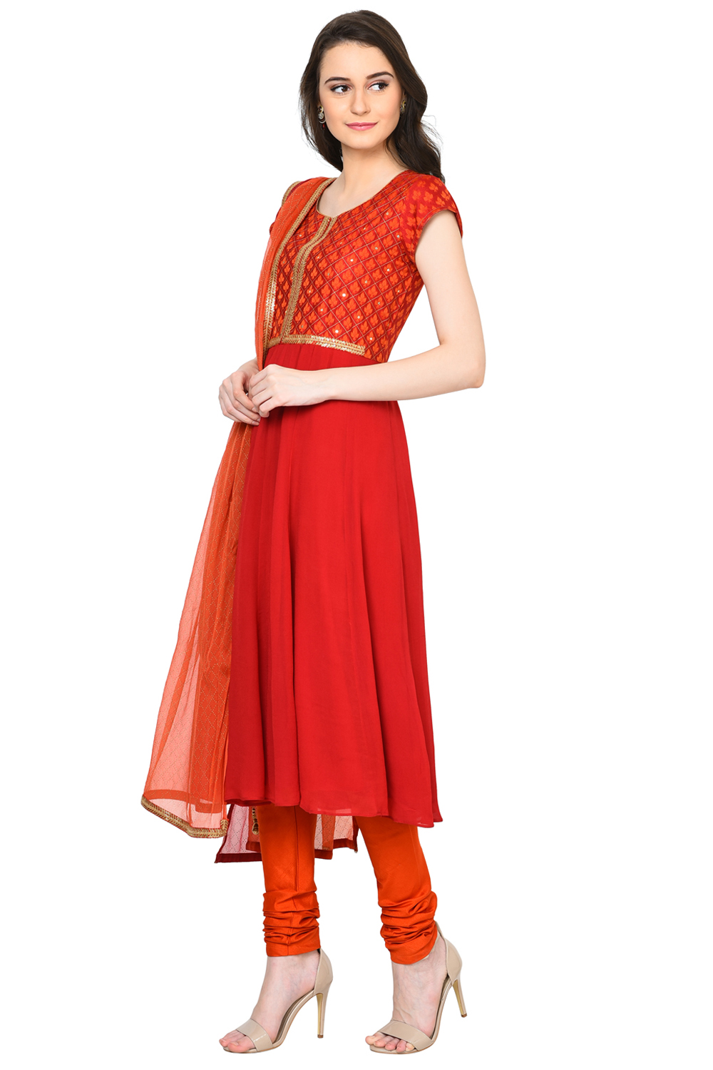 Red Anarkali Poly Cotton Suit Set image number 3